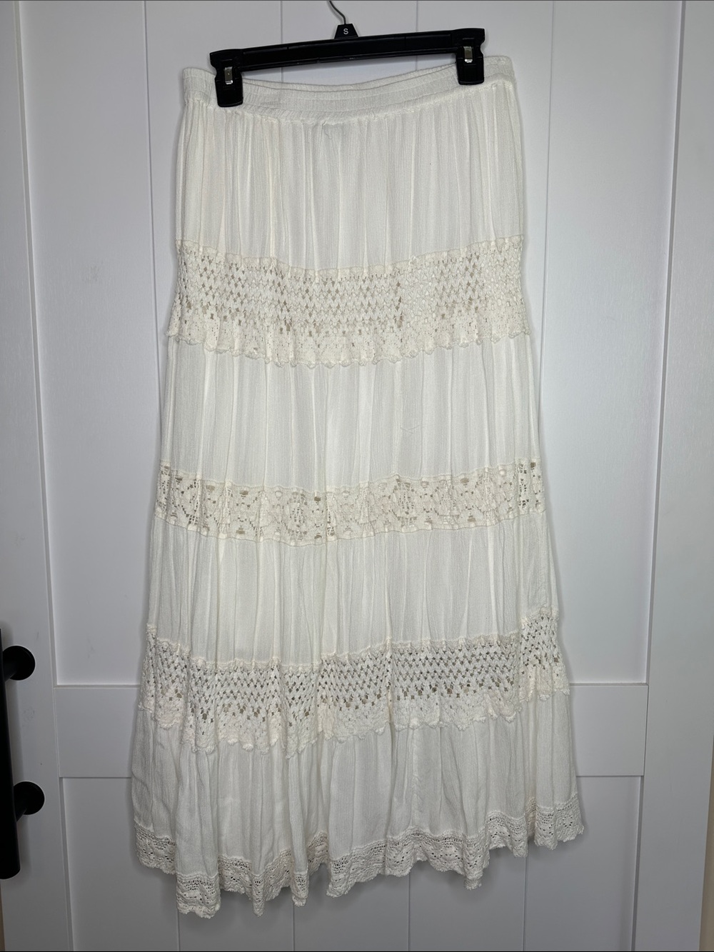 Boho Crochet Tiered Maxi Skirt - Cream Size Large - Picture 4 of 6